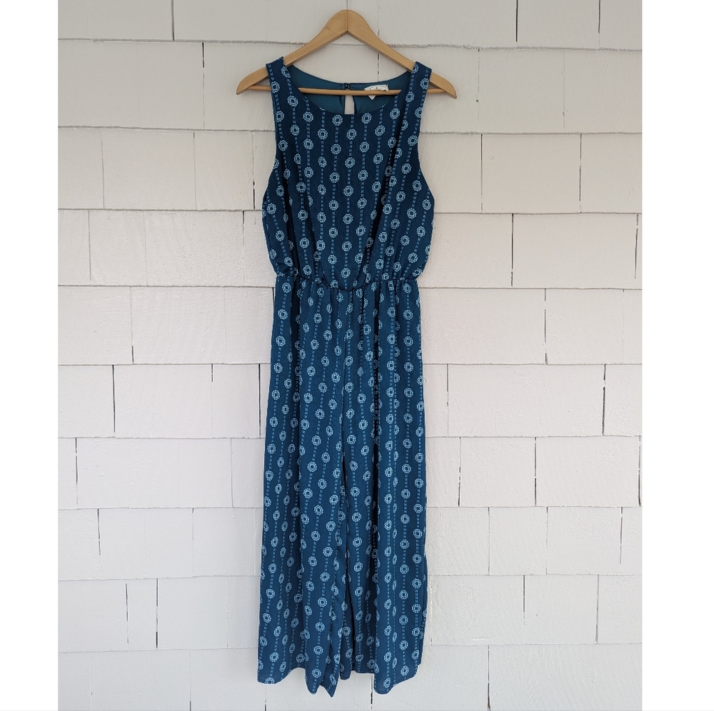 Everly Turquoise Blue Patterned Jumpsuit Size Small